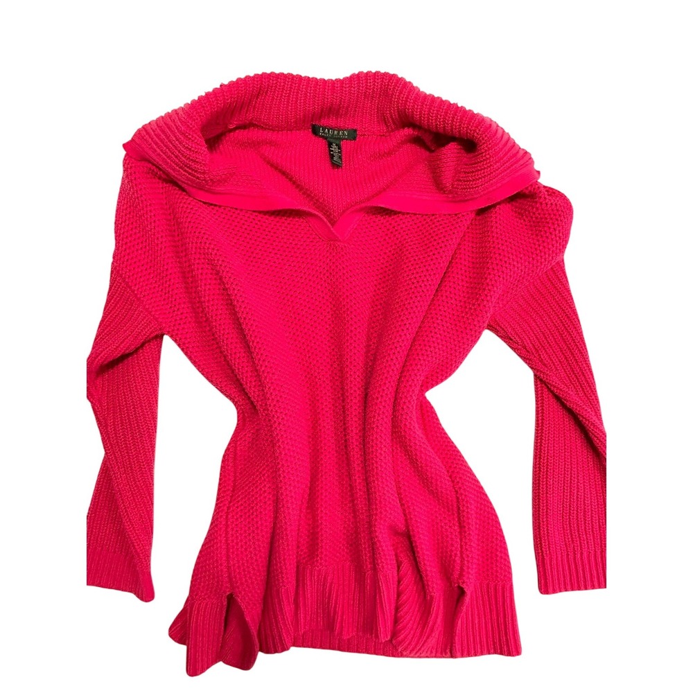 Lauren Ralph Lauren Oversized Knit Sweater Pink 1X‎ Shawl Collar Cotton Blend